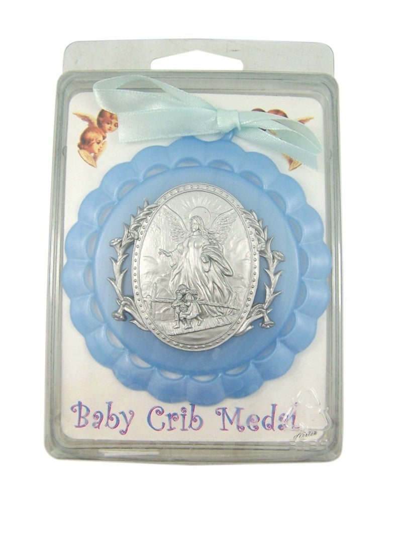 WJH Moulded Acrylic Blue Crib Medal with Guardian Angel for Baby Boy Nursery Decor, 3 1/2 Inch - Image 2